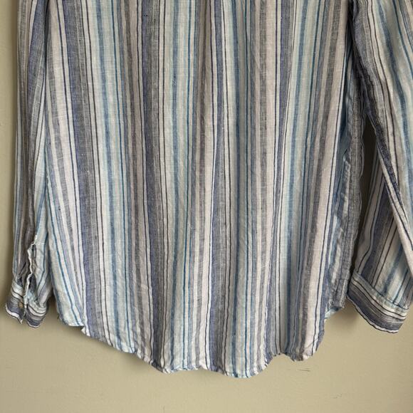 GAP Women's 100% Linen Top Size Small Striped Beachy Coastal Scandi Girl Blue - Picture 10 of 13